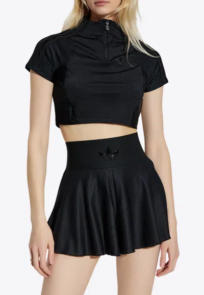 Adidas Originals Zip-up Crop Top With Embroidered-logo In Black