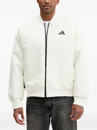 Adidas Originals Zip-up Logo Bomber Jacket In Neutral