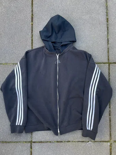 Pre-owned Adidas X Archival Clothing Adidas Zip Up 3 Stripe Hoodie Balenciaga Style In Black