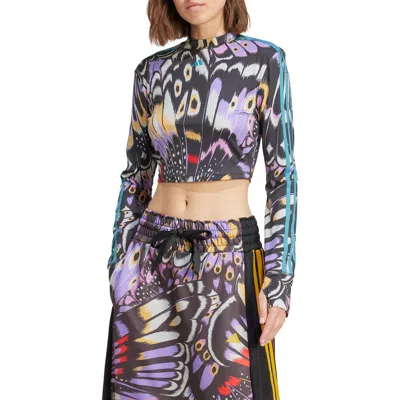 Adidas X Farm Rio Butterfly Long Sleeve Crop T-shirt In Multi
