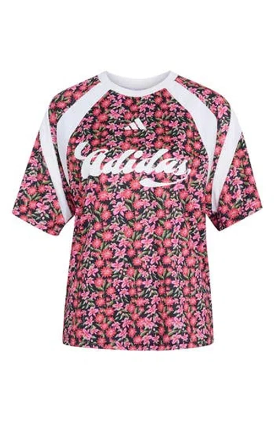 Adidas X Farm Rio Floral Jersey In Black/ Cream / Red Multicolor