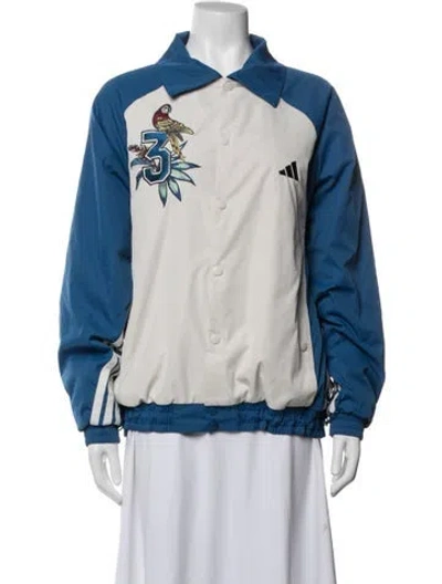 Pre-owned Adidas X Farm Rio Floral Print Bomber Jacket In Blue