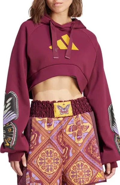 Adidas X Farm Rio Logo Graphic Crop Hoodie In Red