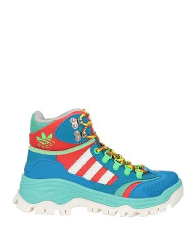 Adidas X Gucci Woman Ankle Boots Azure Size 5 Leather, Textile Fibers, Rubber In Blue