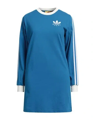 Adidas X Gucci Woman Mini Dress Azure Size L Cotton, Elastane, Polyamide In Blue