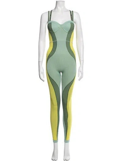 Pre-owned Adidas X Ivy Park Colorblock Pattern V-neck Jumpsuit In Green