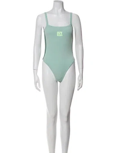 Pre-owned Adidas X Ivy Park Graphic Print Square Neckline Bodysuit In Blue
