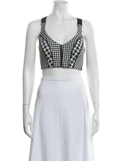 Pre-owned Adidas X Ivy Park Houndstooth Print V-neck Sports Bra In Black