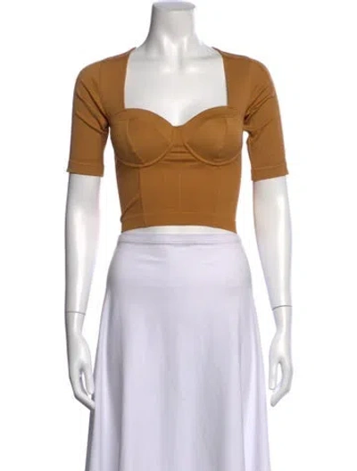 Pre-owned Adidas X Ivy Park Square Neckline Short Sleeve Crop Top In Brown