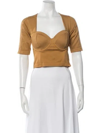 Pre-owned Adidas X Ivy Park Square Neckline Short Sleeve Crop Top In Brown
