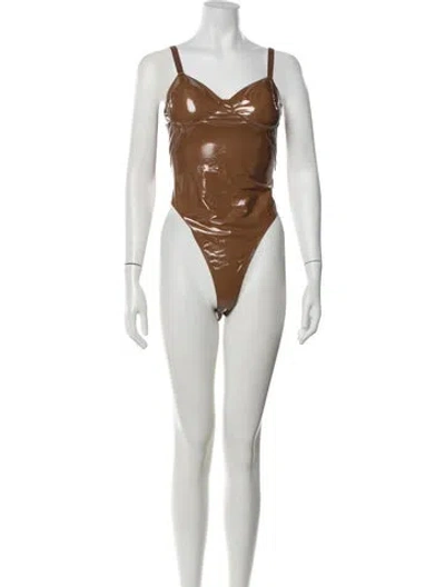 Pre-owned Adidas X Ivy Park V-neck Sleeveless Bodysuit In Brown