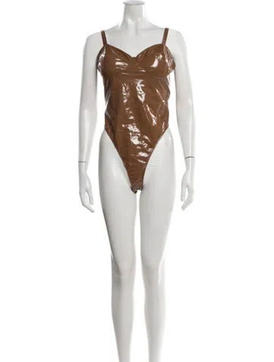 Pre-owned Adidas X Ivy Park V-neck Sleeveless Bodysuit In Brown