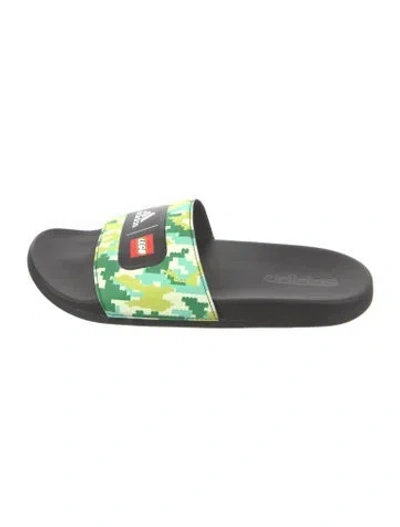 Pre-owned Adidas X Lego Leather Printed Slides In Green