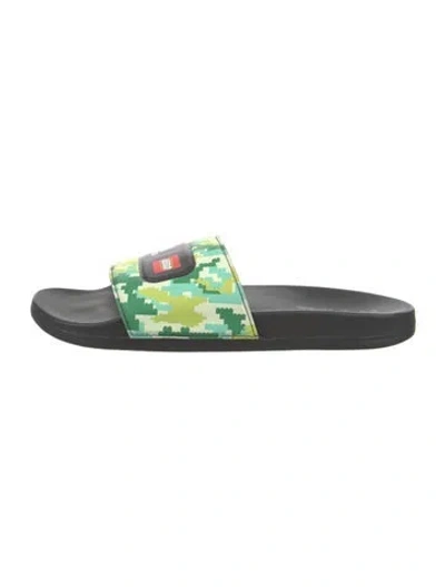 Pre-owned Adidas X Lego Leather Printed Slides In Green