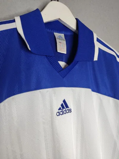 Pre-owned Adidas X Soccer Jersey Adidas 3-stripes Embroidered Center Logo Vintage Drill Tee In Blue White