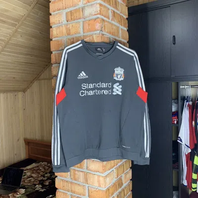 Pre-owned Adidas X Soccer Jersey Vintage Adidas Liverpool Standard Chartered Sweatshirt In Grey
