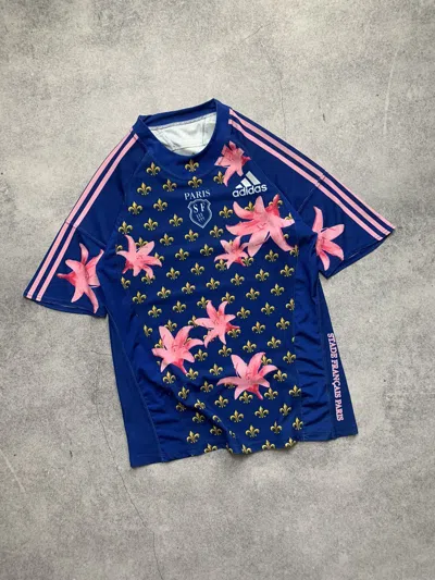 Pre-owned Adidas X Soccer Jersey Vintage Adidas Sf Paris France Rugby Y2k Flowers Jersey In Blue