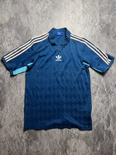 Pre-owned Adidas X Soccer Jersey Y2k Adidas Center Logo 3 Striped Blokecore Style Polo Tee In Blue