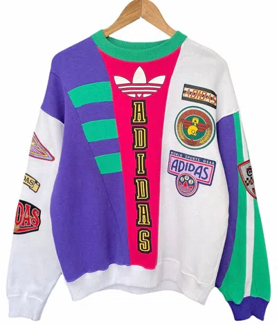 Pre-owned Adidas X Very Rare Rareadidas Vintage Multicolour Patches Sweatshirt In White