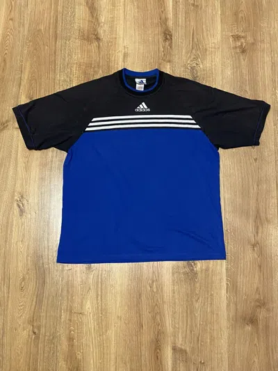 Pre-owned Adidas X Vintage Adidas 3-stripes Embroidered Center Logo Vintage Drill Tee In Black Blue