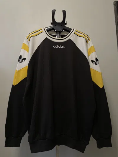 Pre-owned Adidas X Vintage Adidas 90's Vintage Sweatshirt Large In Black/yellow