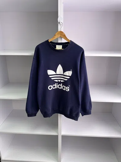 Pre-owned Adidas X Vintage Adidas Big Logo 90's Navy Sweatshirt