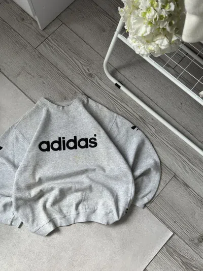 Pre-owned Adidas X Vintage Adidas Center Logo Distressed Dirty Sweatshirt In Grey