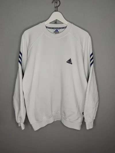Pre-owned Adidas X Vintage Adidas Vintage Sweatshirt Embroidered Logo Stripes 90's In White
