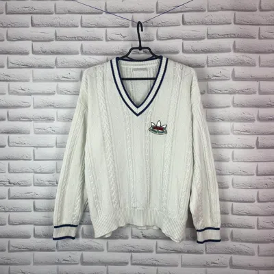 Pre-owned Adidas X Vintage Adidas West Germany Vintage V Neck Chunky Knit Sweater 80's In White