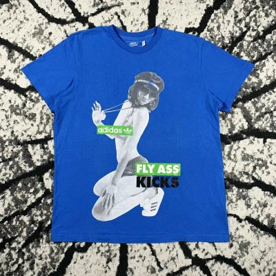 Pre-owned Adidas X Vintage Crazy Adidas Fly Ass Kicks Funny Tee Woman Tshirt Humor In Blue