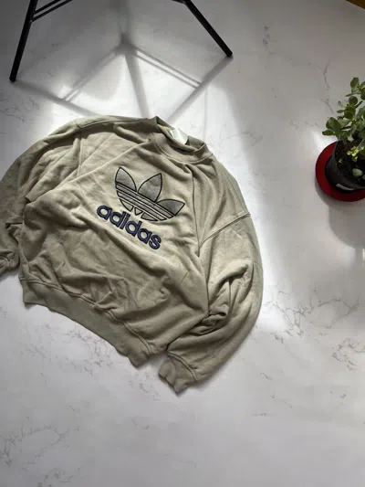 Pre-owned Adidas X Vintage Crazy Fit Vintage Adidas Reflective Box Logo Sweatshirt In Beige