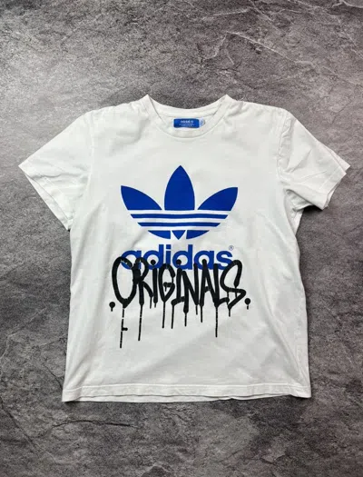 Pre-owned Adidas X Vintage Y2k Adidas Og Graffiti Paint Rap Hip Hop Japan Style Tee In White