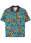 Adidas Originals Adidas X Wales Bonner Logo Floral-intarsia Knitted Polo Shirt In Blue