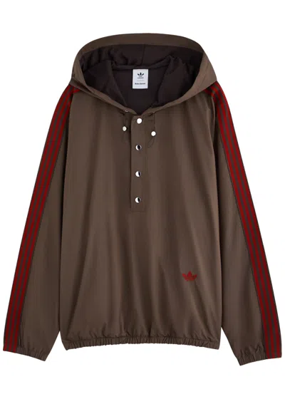 Adidas X Wales Bonner Logo Hooded Shell Jacket In Dark Brown