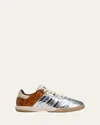 Adidas Originals Adidas X Wales Bonner Samba Panelled Metallic Leather Sneakers In Silverbrown