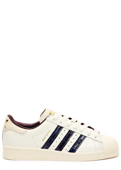 Adidas Originals Adidas X Wales Bonner Superstar Crocodile-effect Leather Sneakers In White And Blue
