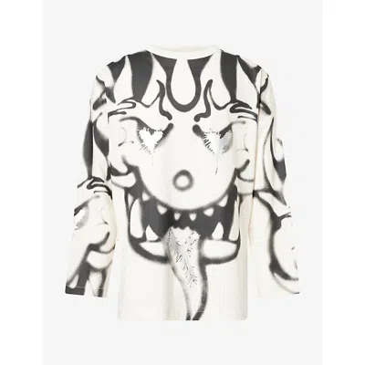 Adidas Y3 Mens Graphic-print Long-sleeve Cotton T-shirt White In Multi