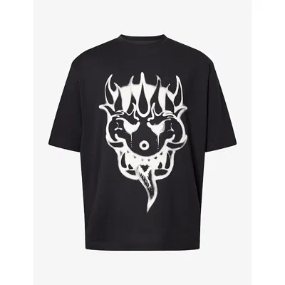 Adidas Y3 Mens Graphic-print Short-sleeve Cotton T-shirt Black
