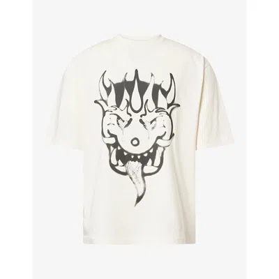 Adidas Y3 Mens Graphic-print Short-sleeve Cotton T-shirt White