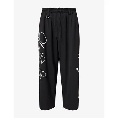 Adidas Y3 Mens Graphic-print Wool-blend Jogging Bottoms Black