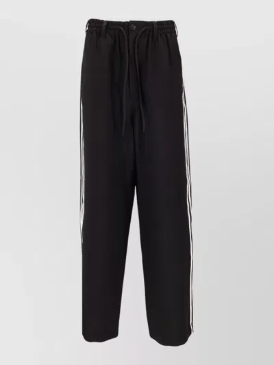 Adidas Y3 Wide Leg Pants Side Stripes Back Pockets In Black