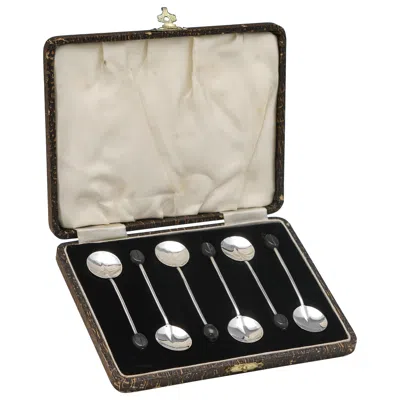 Pre-owned Adie Brothers Set Of Art Deco Period 'coffee Bean' Coffee Spoons Made In 1930 By  In Silver