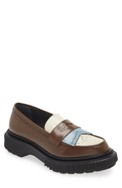 Adieu Brown & Off-white Type 203 Loafers In Earth/ivory/denim