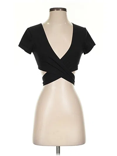 Pre-owned Adika Short Sleeve Top Black Plunge Neckline Tops