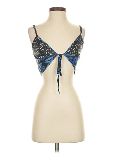 Pre-owned Adika Tank Top Blue Plunge Neckline Tops