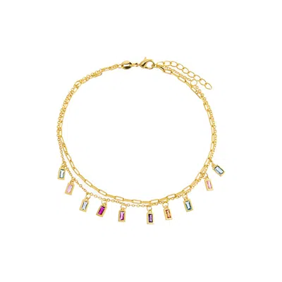 Adina Eden Colored Dangling Baguette Anklet In Gold