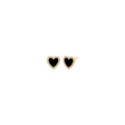 Adina Eden Colored Stone Pavé Heart Stud Earring In Black