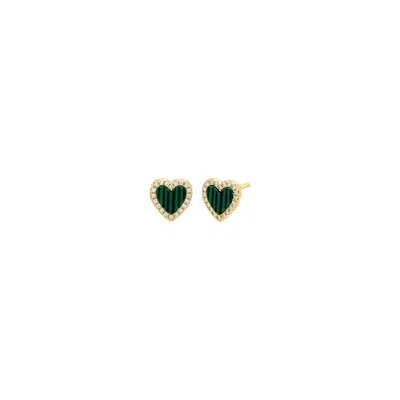 Adina Eden Colored Stone Pavé Heart Stud Earring In Green