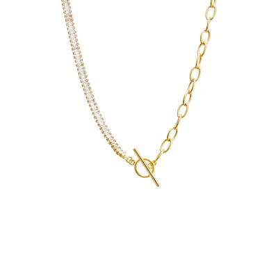 Adina Eden Cz Baguette X Paperclip Toggle Necklace In Gold