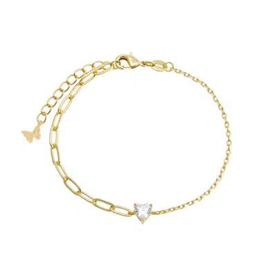Adina Eden Cz Heart Pendant Double Chain Bracelet In Gold
